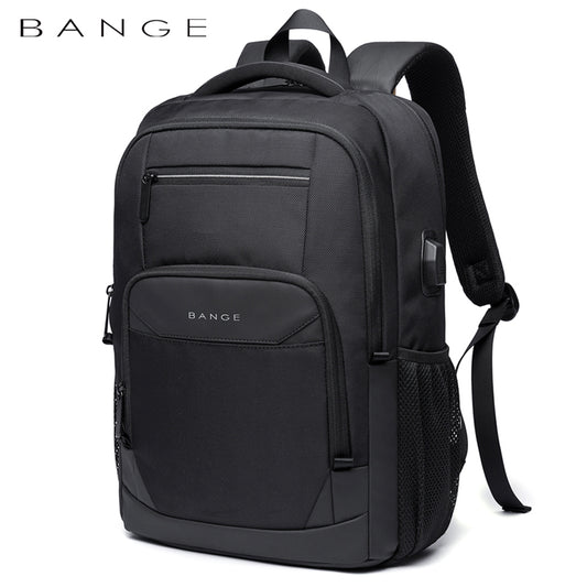 BANGE black waterproof laptop backpack with USB charging port and multiple compartments