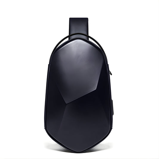 BANGE black waterproof hard-shell sling chest bag with geometric design and anti-theft zipper