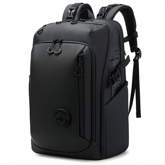 BANGE black large capacity waterproof travel backpack with carabiner clips and multiple compartments