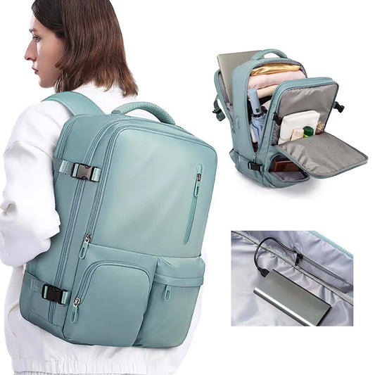 BANGE 1800 24L waterproof travel backpack — mint worn on the shoulder