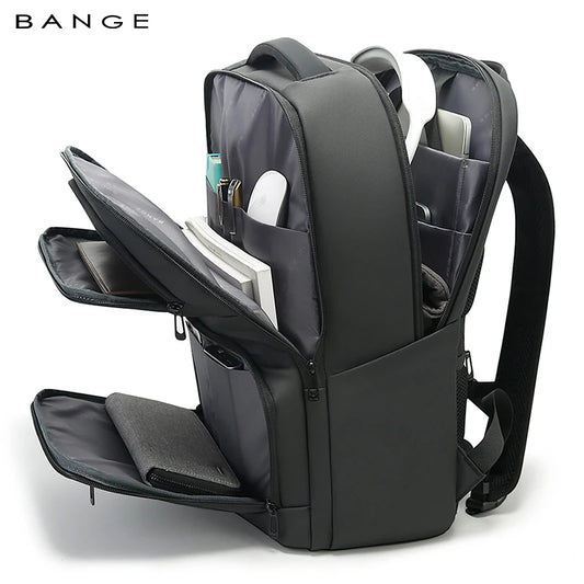 BANGE 7822 15.6" business laptop backpack — black open main compartment