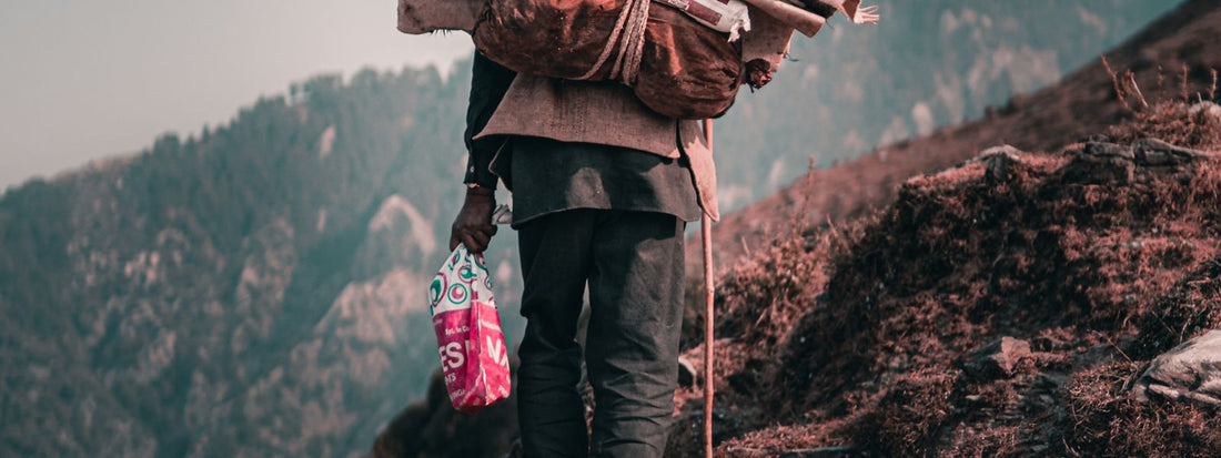 Person with a backpack in the mountains