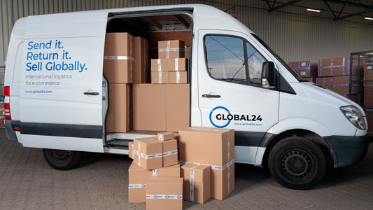 Delivery van packed with stacked cardboard boxes for bulk shipping and logistics