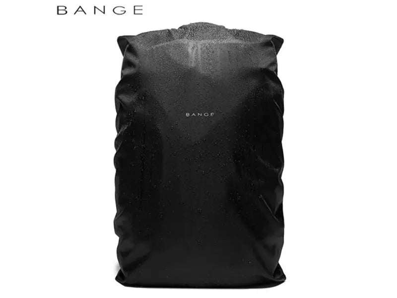Tenra BANGE BG-22039 black backpack, front view with zipper pockets, includes rain cover, stylish and durable design for everyday use