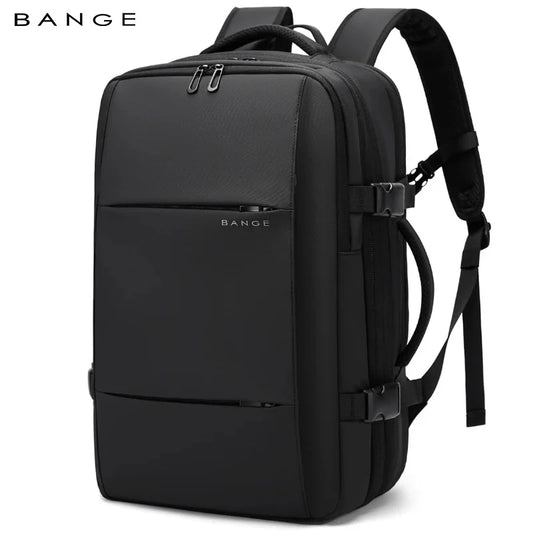 Cren 3028 black expandable backpack front view with exterior compartments for daily use and travel