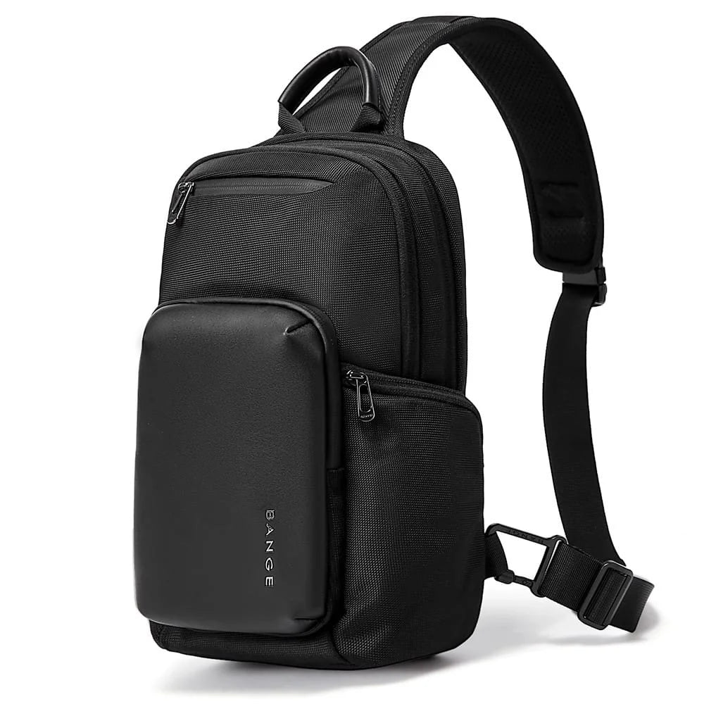 Cyvox BANGE BG‑7718 sling bag front view, compact design with zipper pockets, lightweight and durable, perfect for daily commuting and casual use