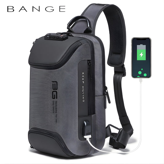 BANGE 7082 Waterproof Anti-Cut Sling Bag – 900D USB Large Capacity Crossbody Chest Shoulder Bag for Men Outdoor Travel & Business