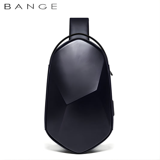 BANGE black waterproof hard-shell sling chest bag with geometric design and anti-theft zipper