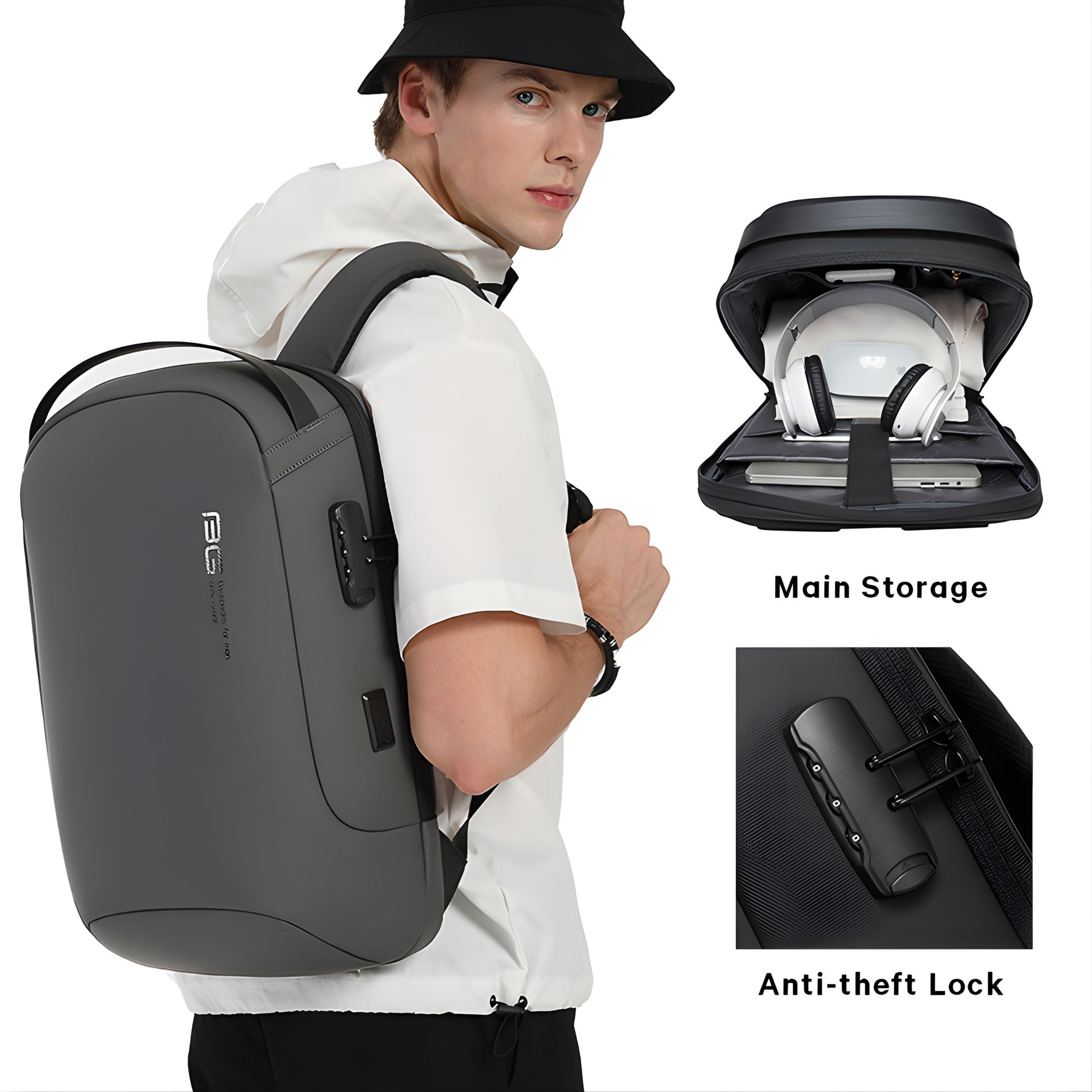 BANGE 7225 Waterproof Anti-Theft Laptop Backpack — side detail