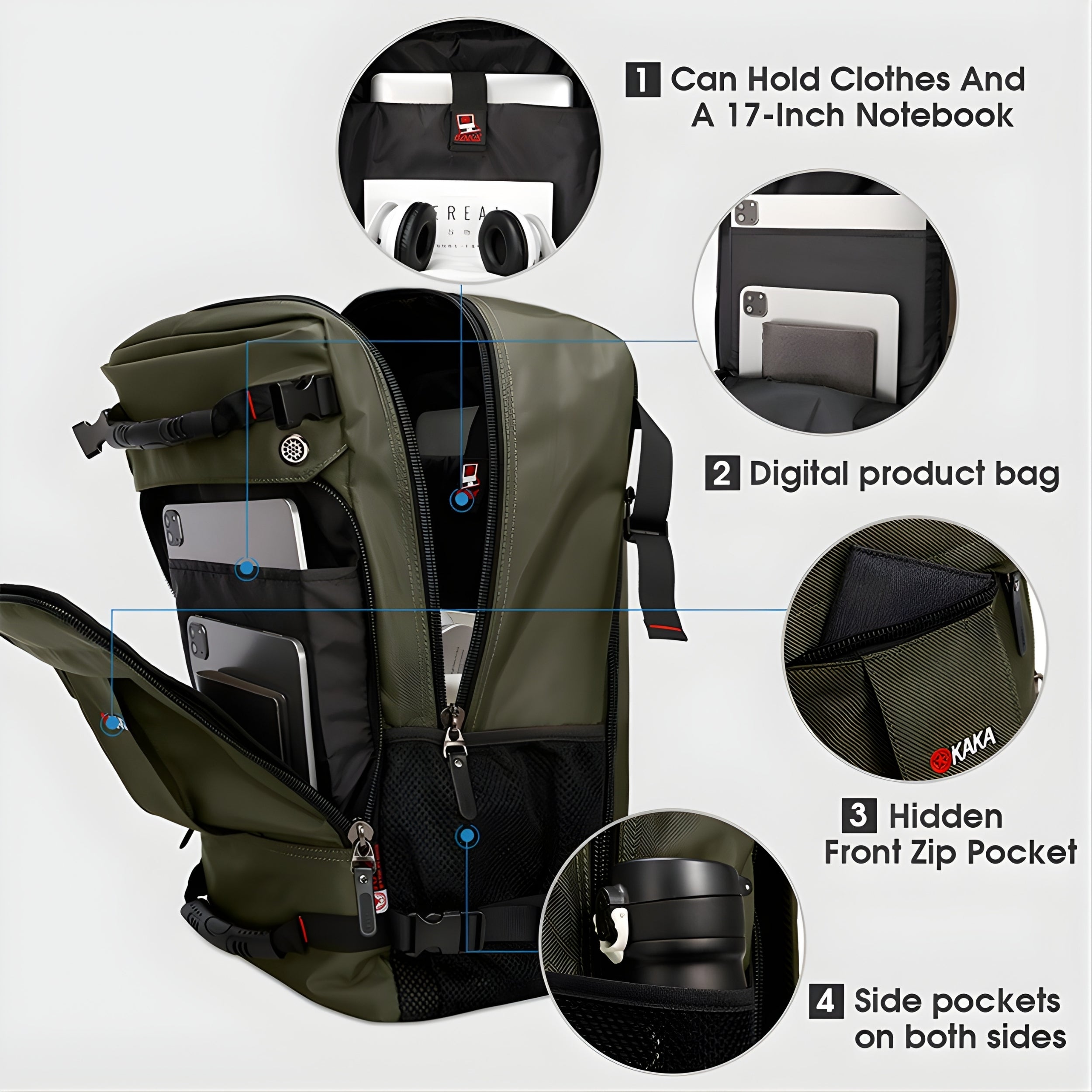 KAKA 2050 Hiking Backpack 36-56L | Expandable 17