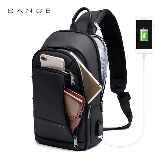 BANGE 1911 Waterproof Anti-Theft Sling Bag – Nylon USB Charging Crossbody Chest Bag Unisex Travel & Daily Use