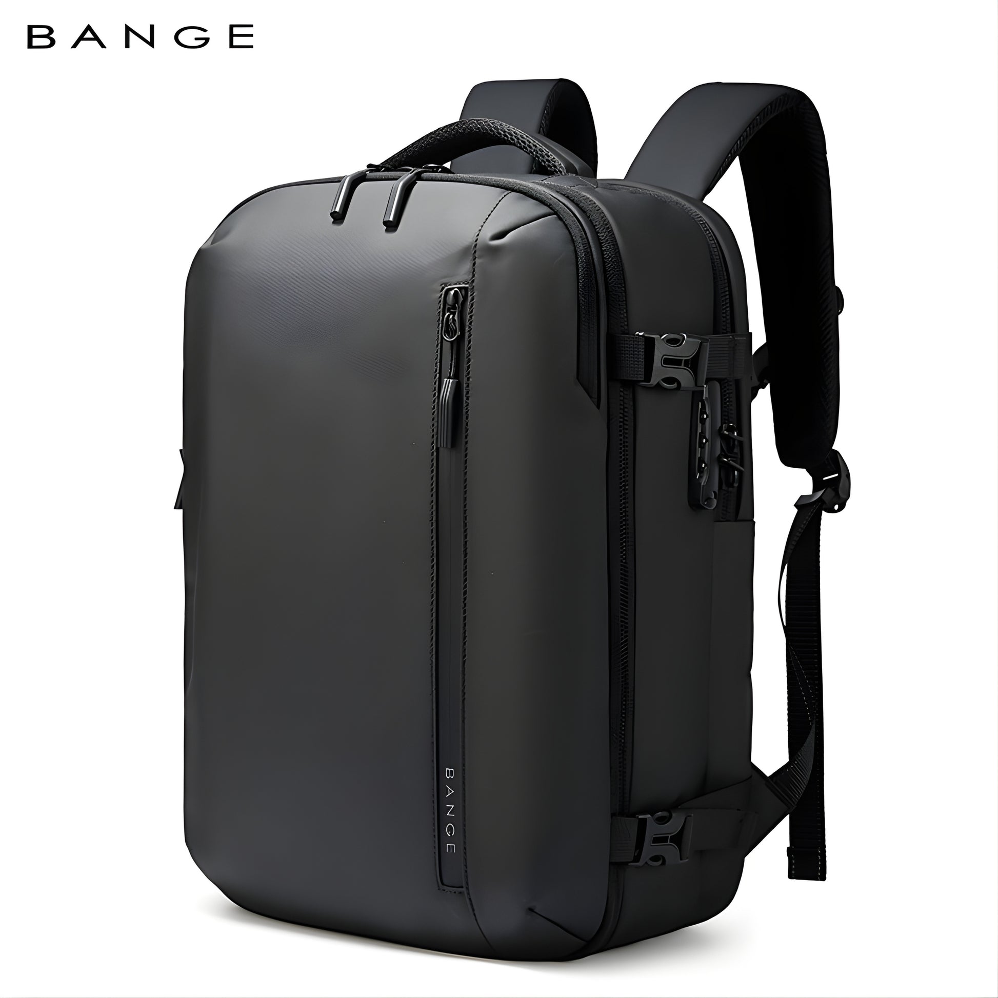 BANGE black waterproof hard-shell travel backpack with TSA buckle and expandable compartment
