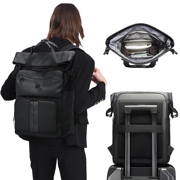 BANGE 005 25L roll-top travel laptop backpack — top view