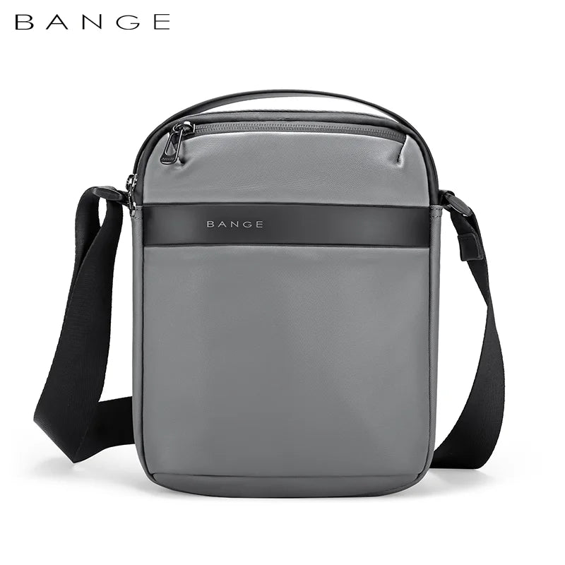 Front view of Nytra BANGE 2876 gray crossbody sling bag with sleek water-resistant surface and minimalist branding.
