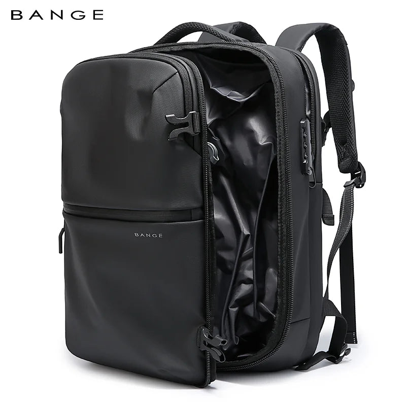 BANGE Smart Storage Vacuum Compression Business Travel Backpack with Anti-theft Lock, Black