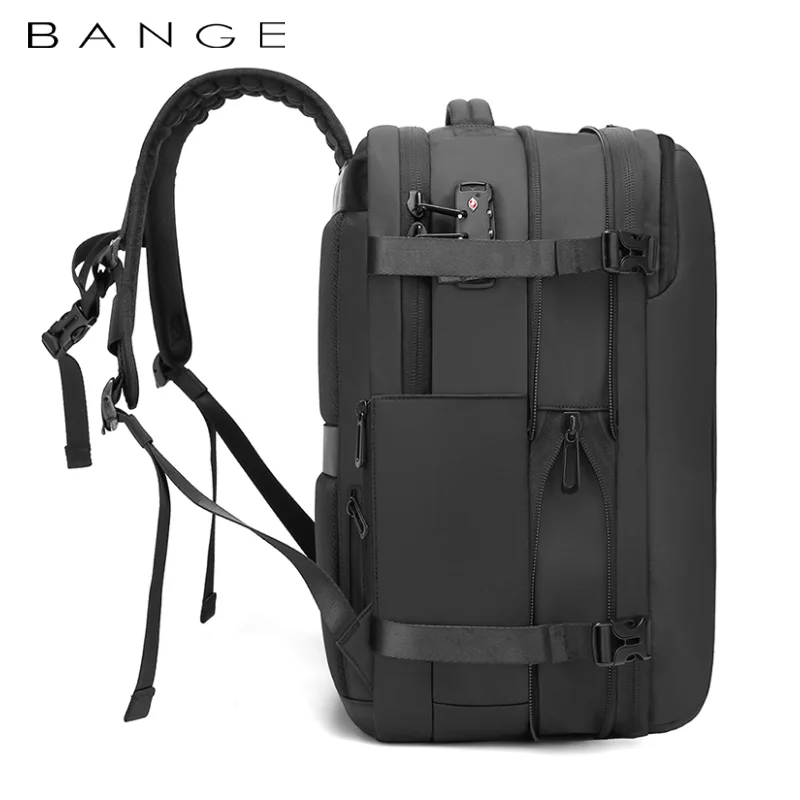 Rheon expandable black travel backpack side angle – Bange BGA-1909-8