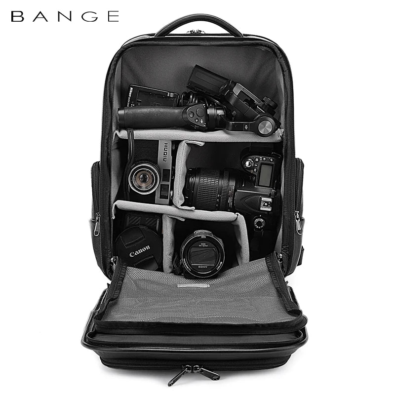 black leather camera backpack Ravon: Leather Camera Backpack with 15.6" Secure Laptop Compartment