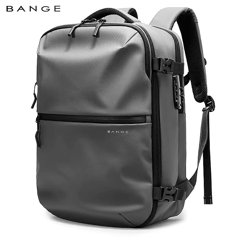 Aurex backpack in gray color featuring water-resistant material and modern design, perfect for business professionals and travelers.