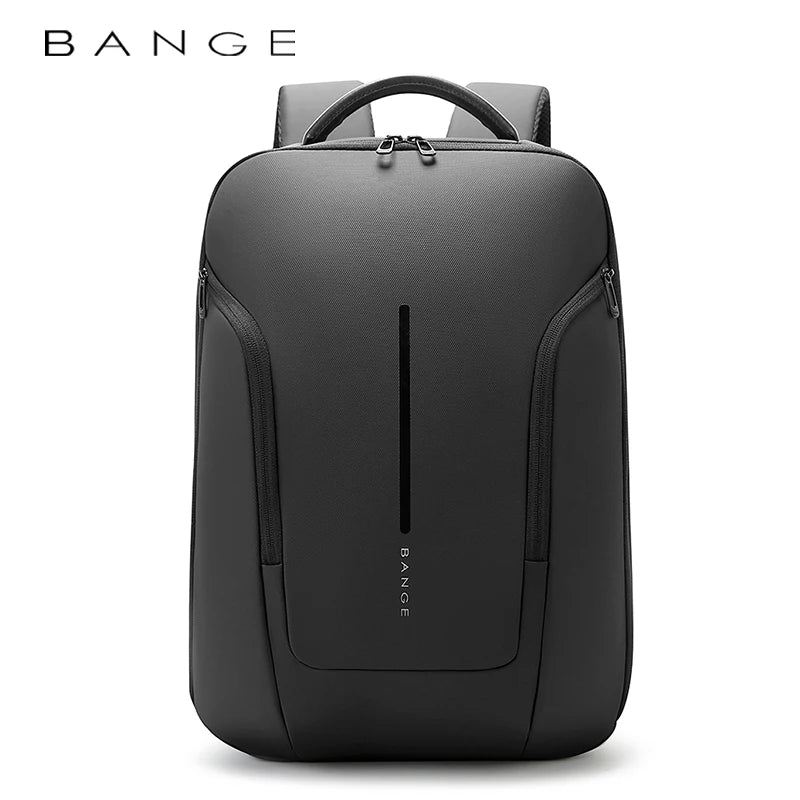 BANGE 8013 USB travel laptop backpack in black, front view