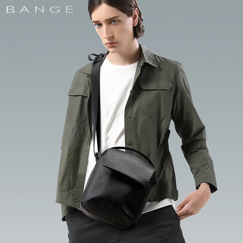 Model wearing Nytra BANGE 2876 black crossbody sling bag, demonstrating its stylish fit for casual and urban outfits.