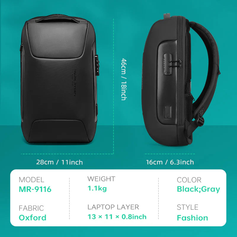 Mark Ryden Business Anti-Theft Laptop Backpack 9116 — interior compartment