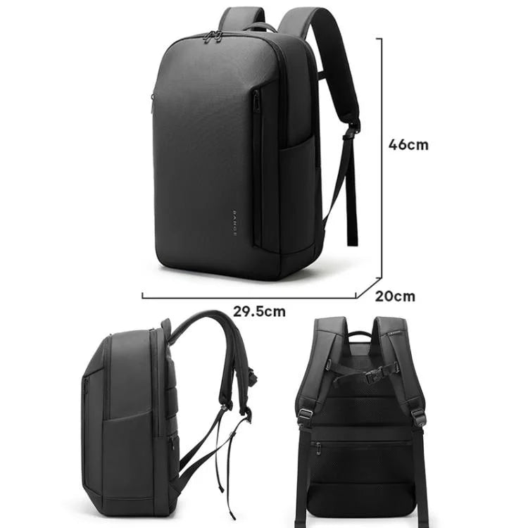 Rynex BANGE BG-3057 black, lightweight minimalist backpack, with different angles and dimensions