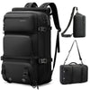 BANGE 1810 black anti-theft travel backpack shown with convertible carry options, including backpack, shoulder bag, and duffel configuration, on a white background