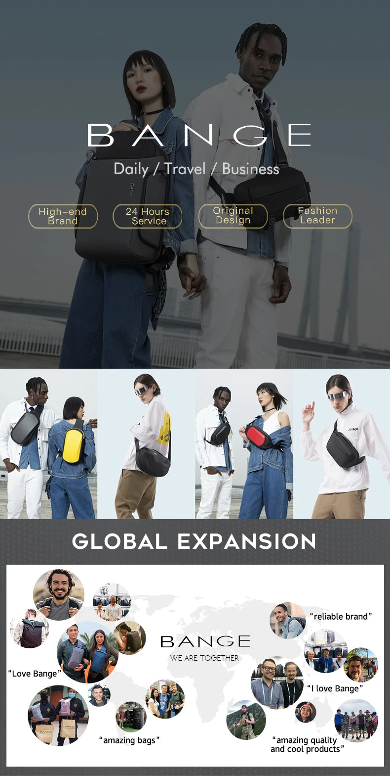 BANGE brand banner for daily, travel and business bags