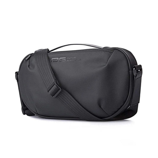 Front angled view of the BANGE BG-7308 anti-theft crossbody shoulder bag showing its compact rectangular design, adjustable shoulder strap, smooth fabric finish, and subtle BANGE branding on a white background