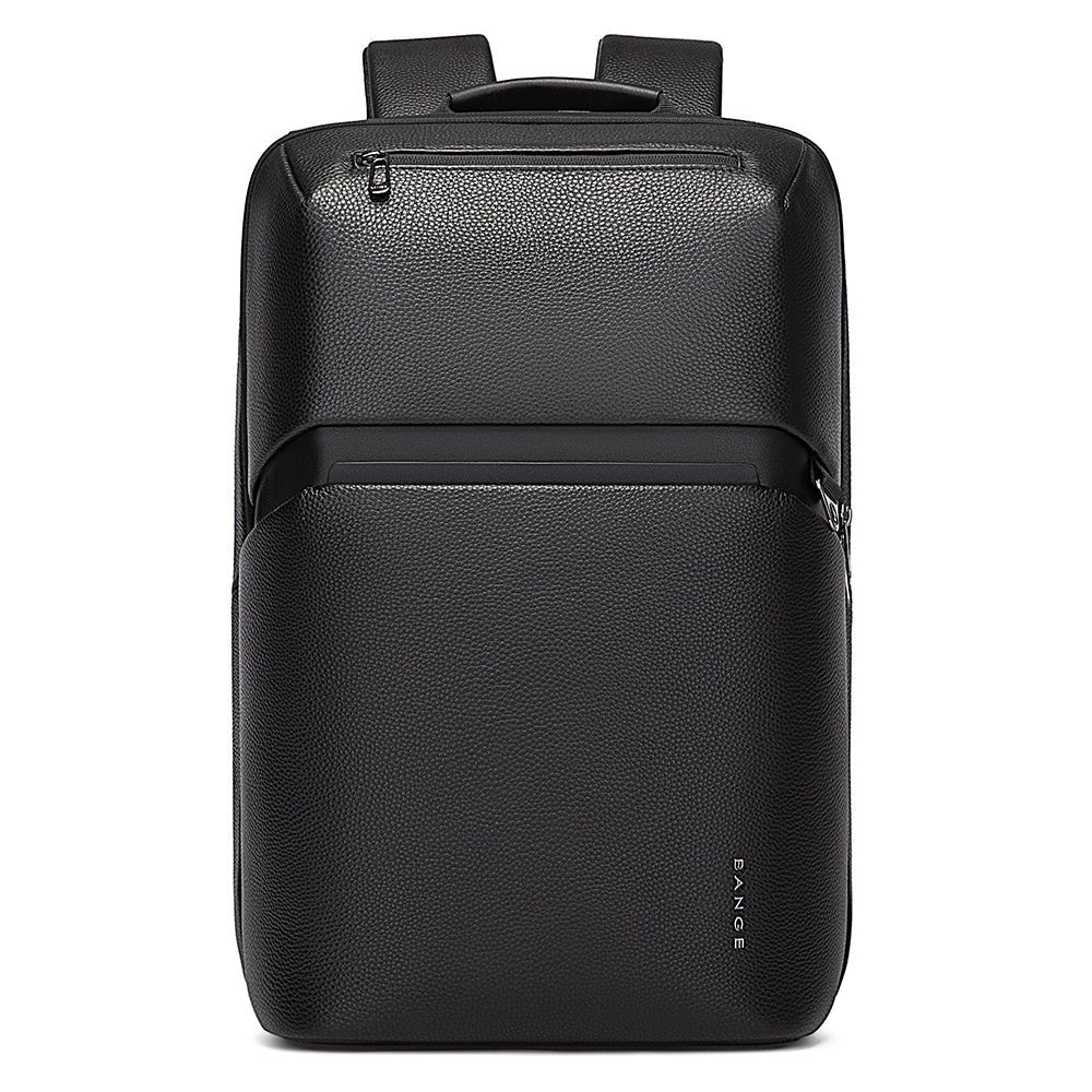 BANGE Nomado 6625 black leather backpack front view with visible logo on a white background