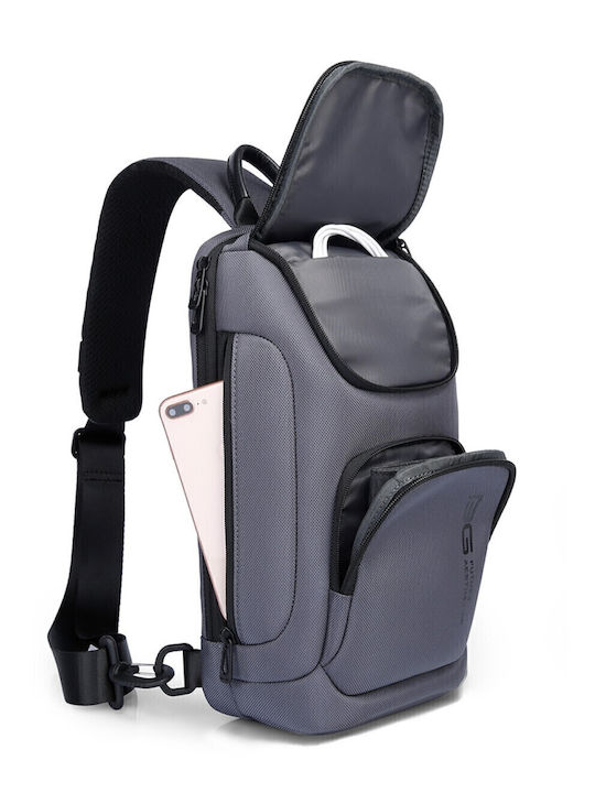 BANGE Zynova 7565 grey sling bag front view with top pocket open, showing compact storage on a white background
