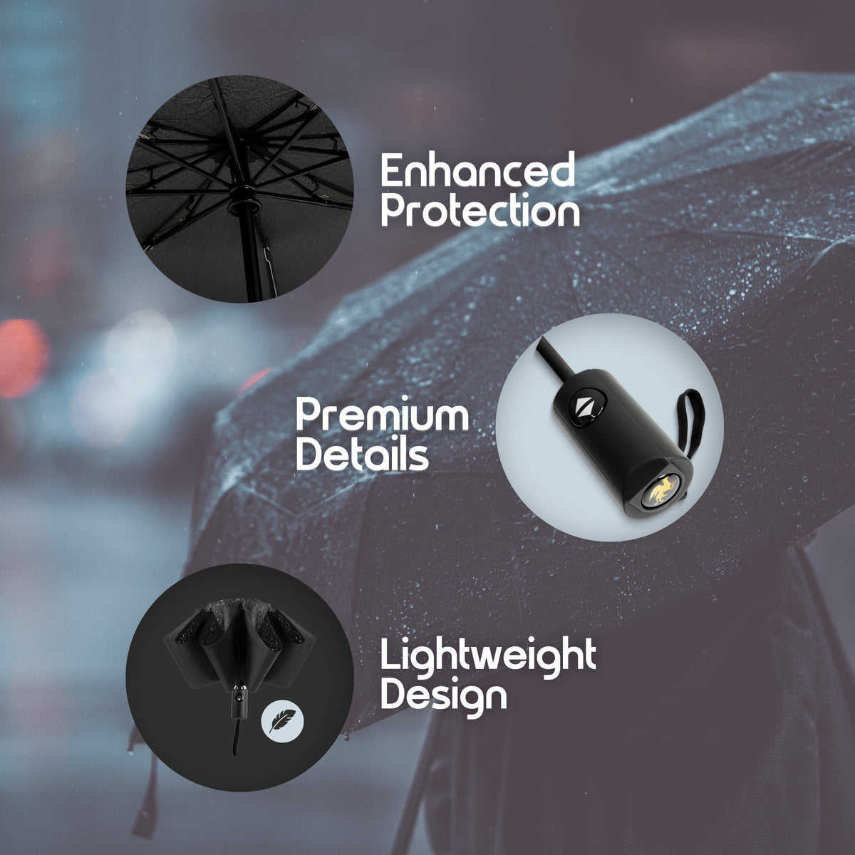 Griffin umbrella frame, handle and folded size details