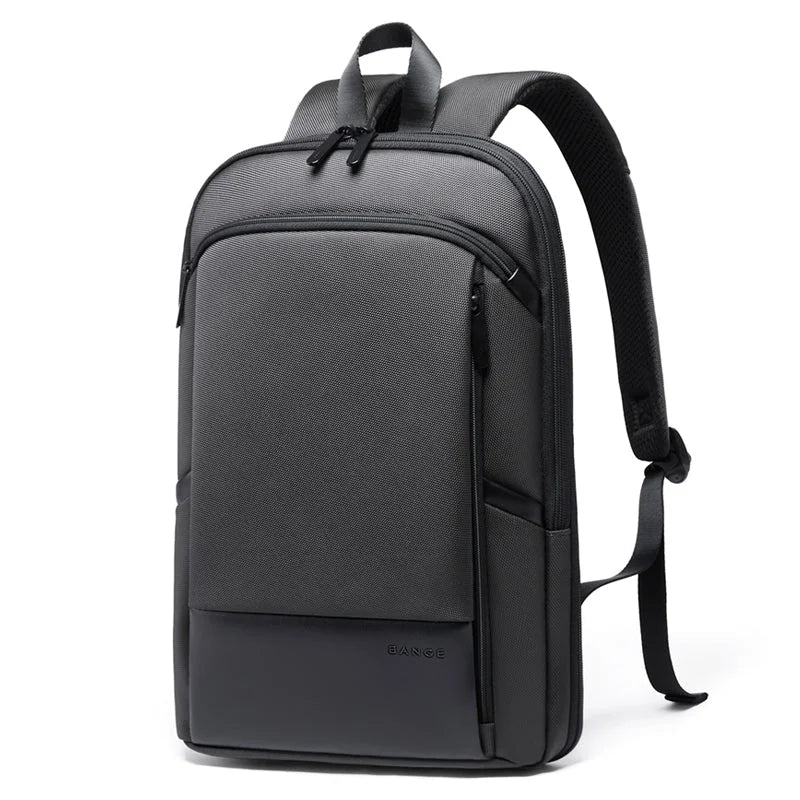 Ontra-BANGE BG-77115 gray backpack front view, sleek and slim design made from high-quality Oxford cloth, water-resistant and durable, ideal for professionals and commuters